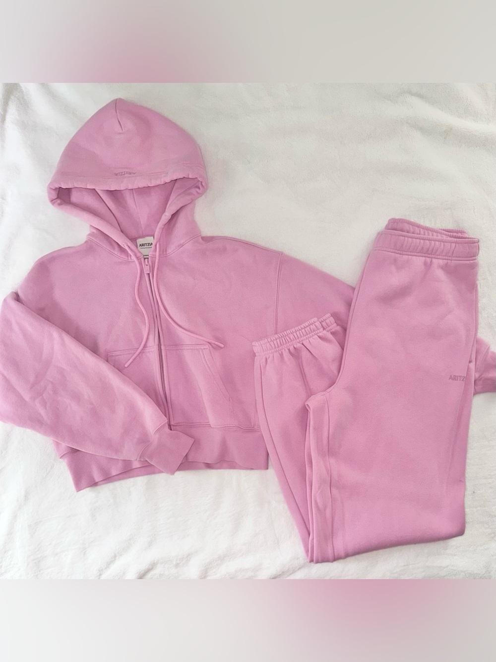 Aritzia Cozy Sweatfleece Boyfriend Boxy Zip Hoodie & Mega Jogger-Morganite Pink